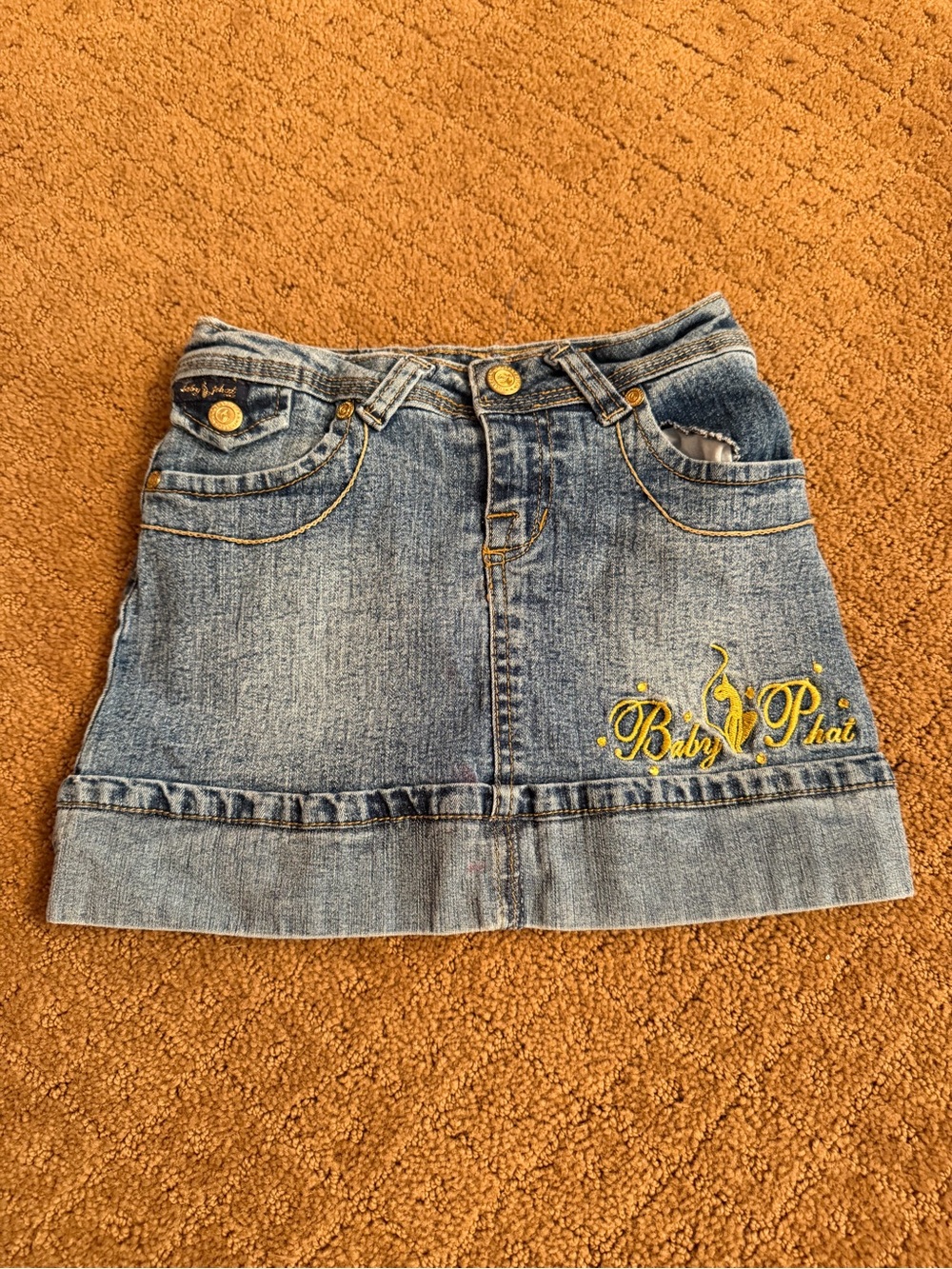 Y2K Baby Phat Denim Skirt Cat Logo Girls Size 6 Blue Jean Mini
